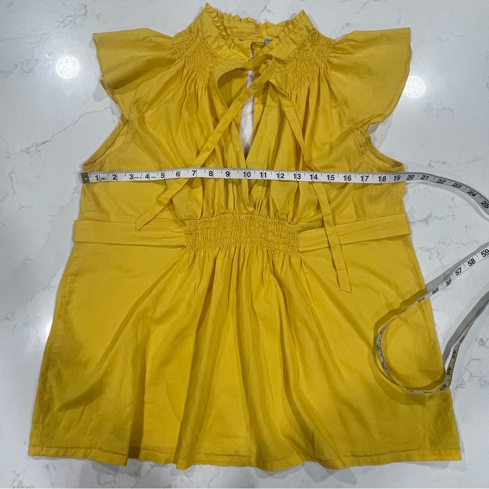 B & Lu Yellow Flutter Cap Sleeve Cotton Shirt with Smocked Detail and Ties 3XL - Picture 10 of 13